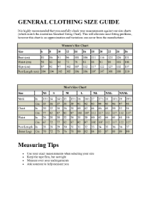 General Clothing Size Chart