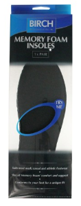 Birch Memory Foam Insoles, Various sizes