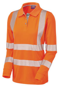 Pollyfield EcoViz Performance+, Ladies Long Sleeve Polo, Orange,