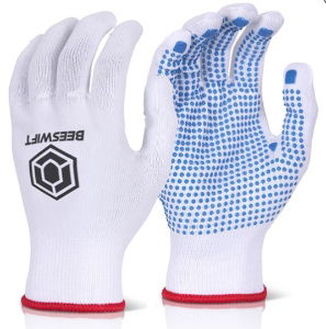 White Nylon Blue dotted glove, size 7(S) to 10(XL) - x10