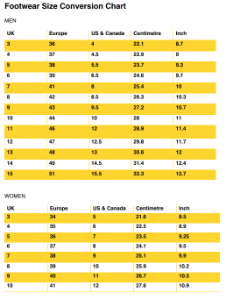 Shoe Size Chart