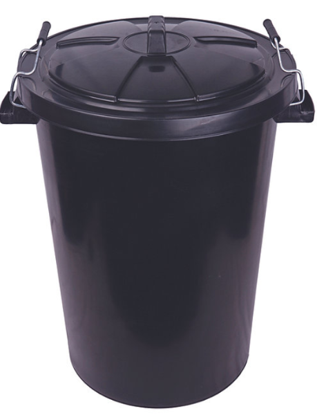 Economy Dustbin c/w lid, Black Plastic 90L