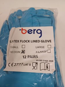 Latex flock lined 300mm blue grip glove per pair